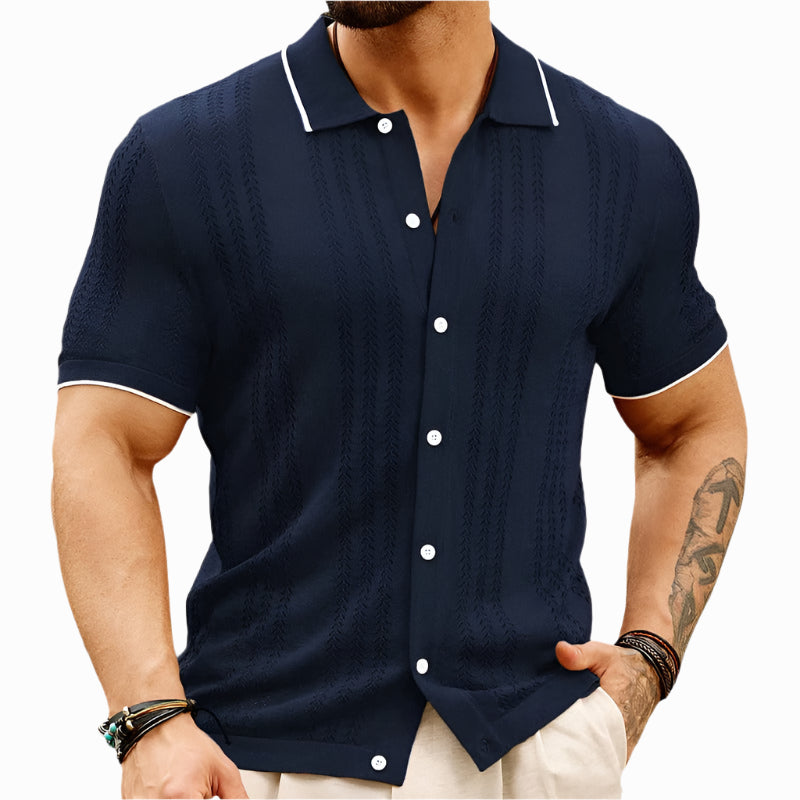 Men's - Polo Shirt - Lightweight Knit Cardigan Style - Business Casual Top