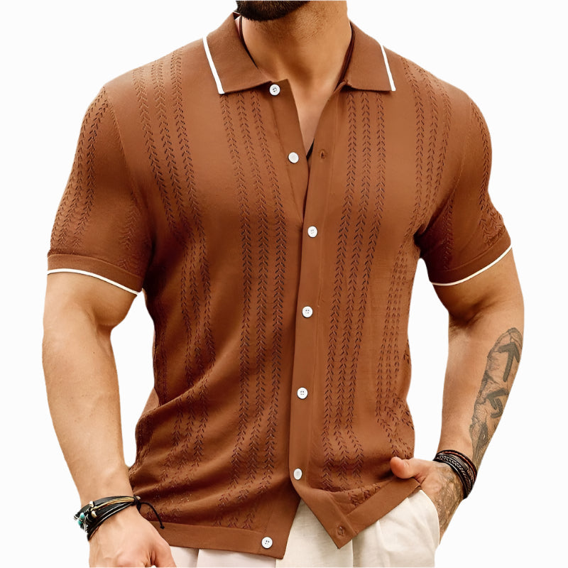Men's - Polo Shirt - Lightweight Knit Cardigan Style - Business Casual Top