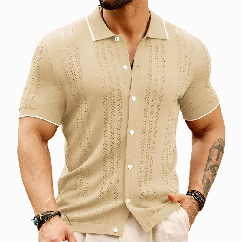 Men's - Polo Shirt - Lightweight Knit Cardigan Style - Business Casual Top