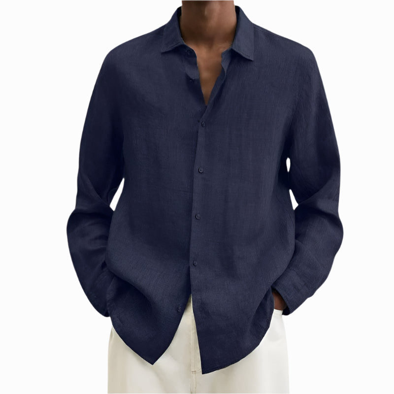 Men's - Shirt - Cotton and Linen with Notch Collar - Casual Summer Top