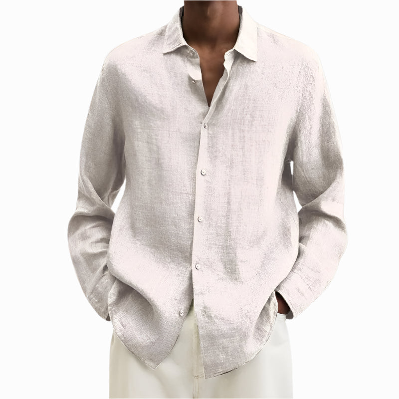 Men's - Shirt - Cotton and Linen with Notch Collar - Casual Summer Top