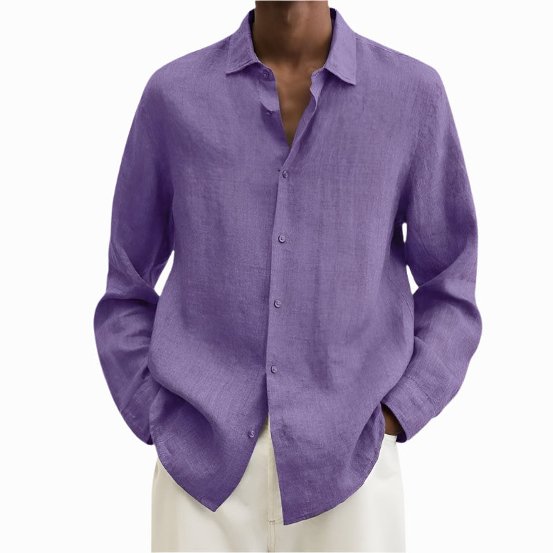 Men's - Shirt - Cotton and Linen with Notch Collar - Casual Summer Top