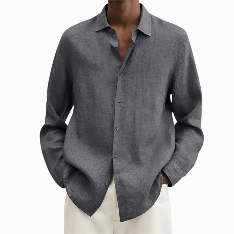 Men's - Shirt - Cotton and Linen with Notch Collar - Casual Summer Top