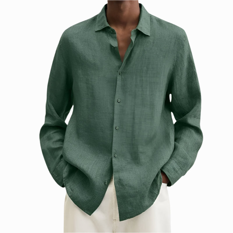 Men's - Shirt - Cotton and Linen with Notch Collar - Casual Summer Top