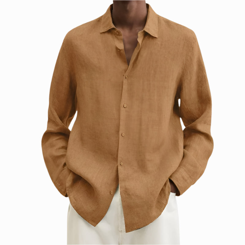 Men's - Shirt - Cotton and Linen with Notch Collar - Casual Summer Top