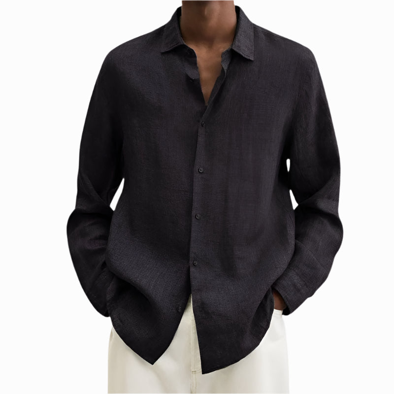 Men's - Shirt - Cotton and Linen with Notch Collar - Casual Summer Top