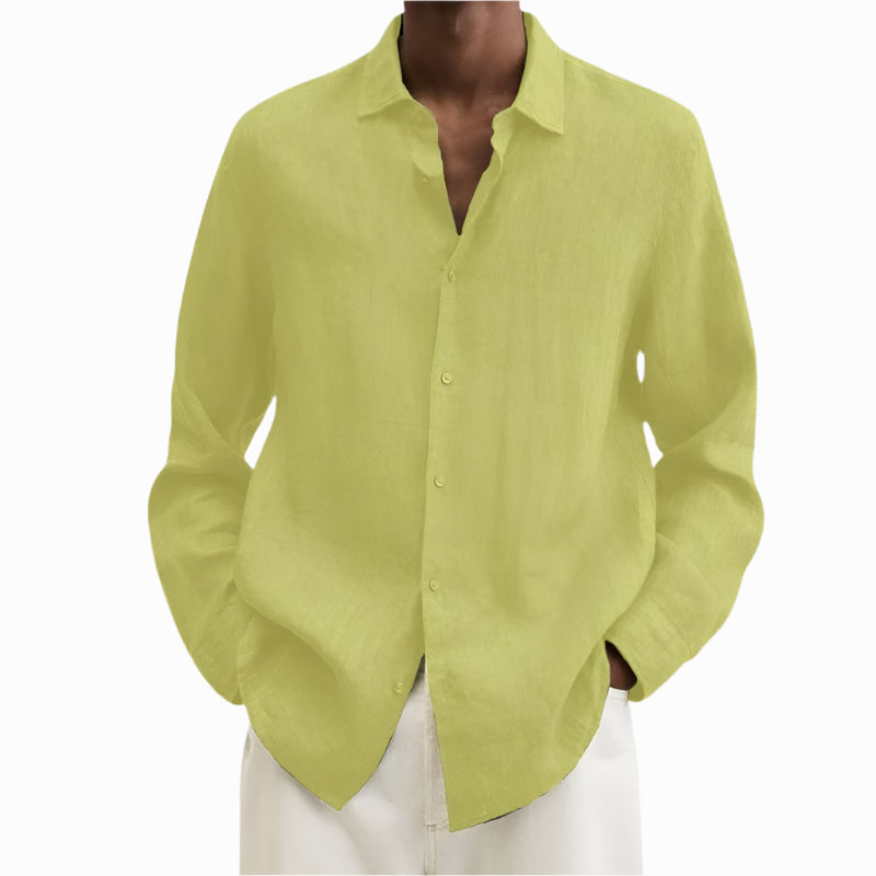 Men's - Shirt - Cotton and Linen with Notch Collar - Casual Summer Top