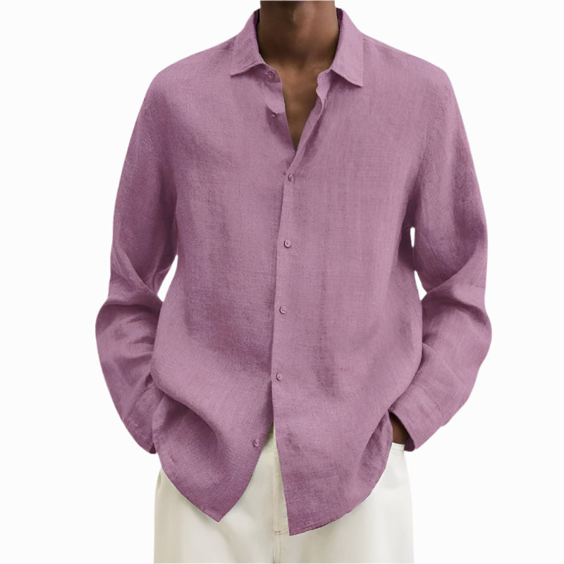 Men's - Shirt - Cotton and Linen with Notch Collar - Casual Summer Top
