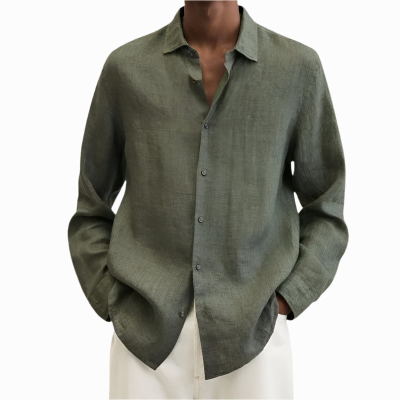 Men's - Shirt - Cotton and Linen with Notch Collar - Casual Summer Top