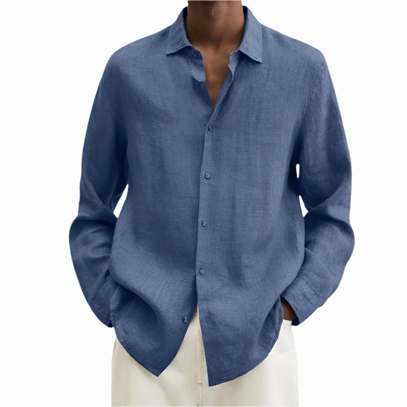 Men's - Shirt - Cotton and Linen with Notch Collar - Casual Summer Top