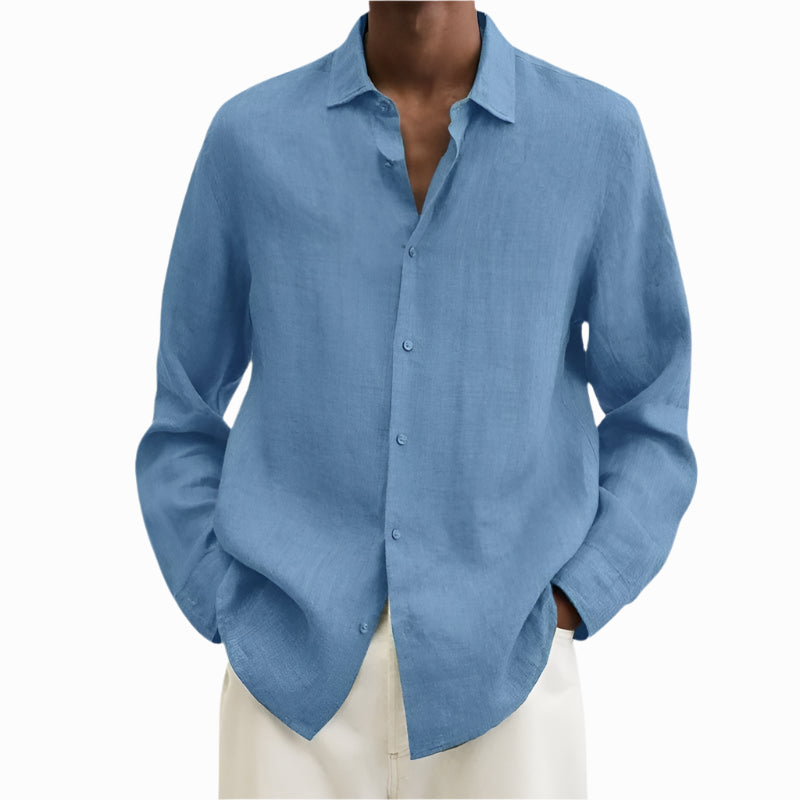 Men's - Shirt - Cotton and Linen with Notch Collar - Casual Summer Top