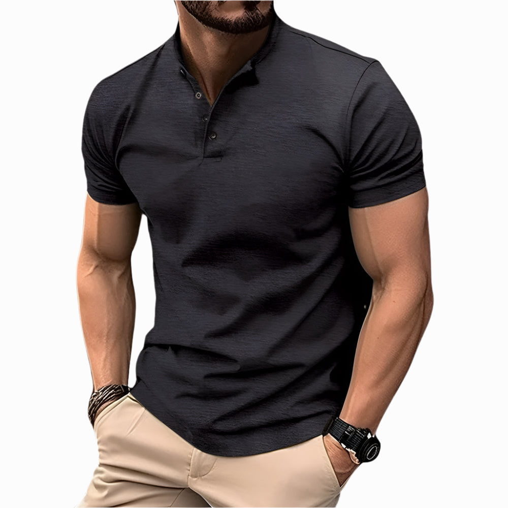 Men's - Slim Fit Polo Shirt - Henley Style - Casual Button-Up Top